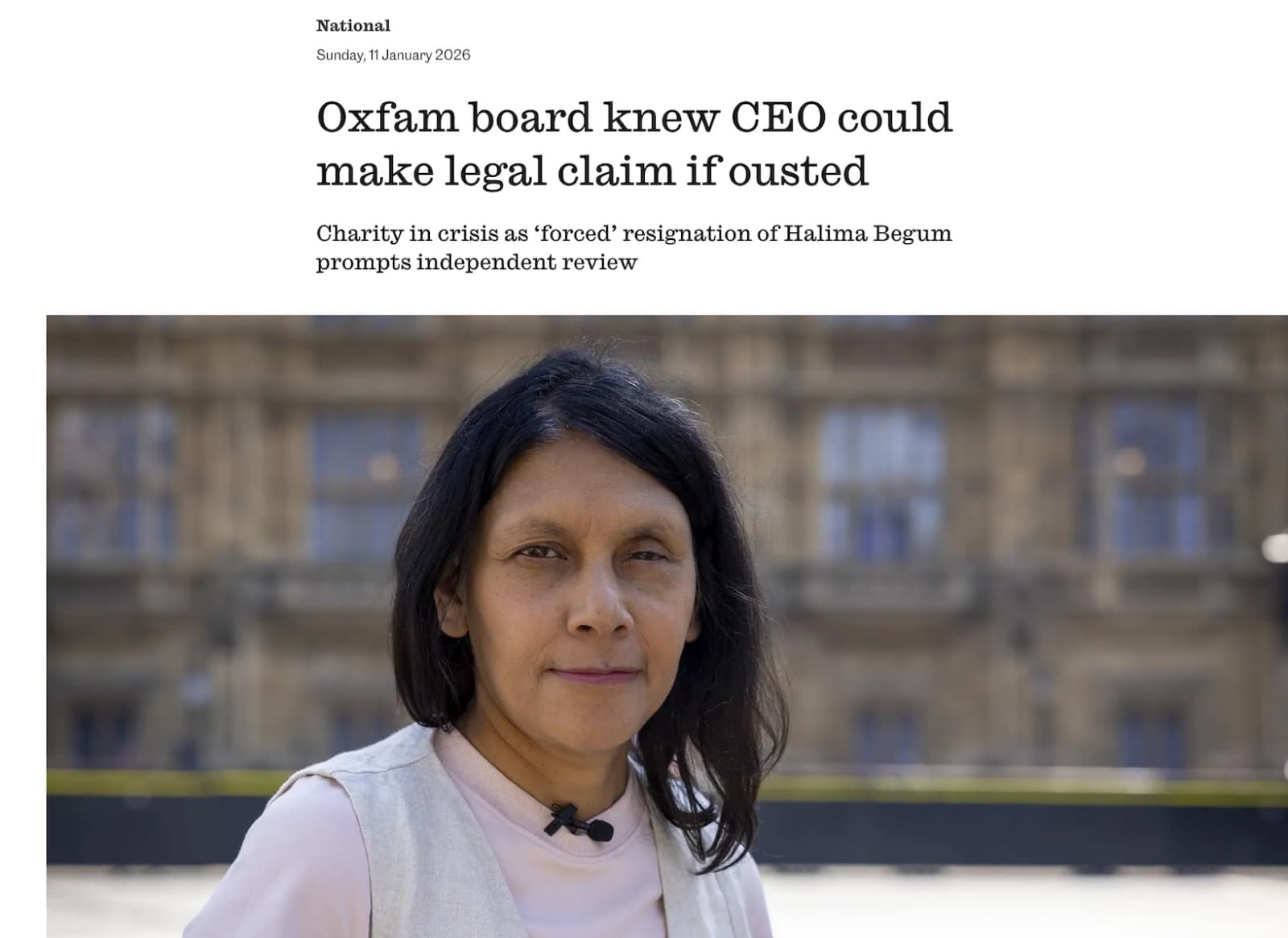 OXFAM BOARD KNEW CEO WOULD MAKE CLAIM IF OUSTED, Observer, Jan 2026